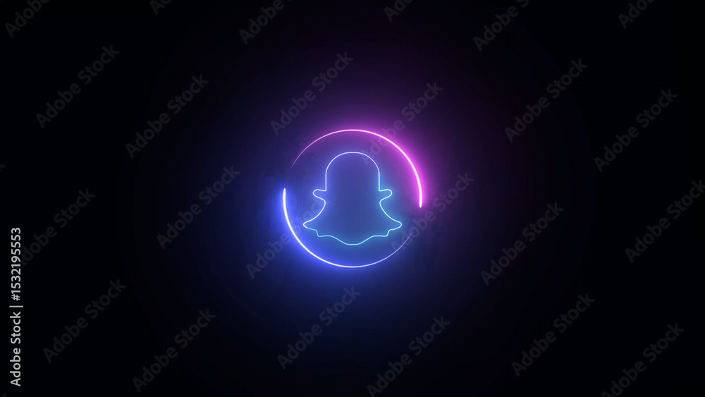 Neon Snapchat Ghost Logo with Gradient Circle on a Dark Background for Modern Design neon