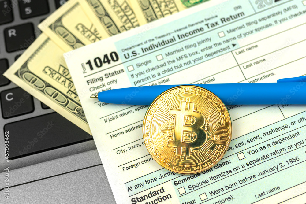 Paying the taxes by crypto currency, 1040 U.S. Individual Income Tax Return from next to bitcoin coin