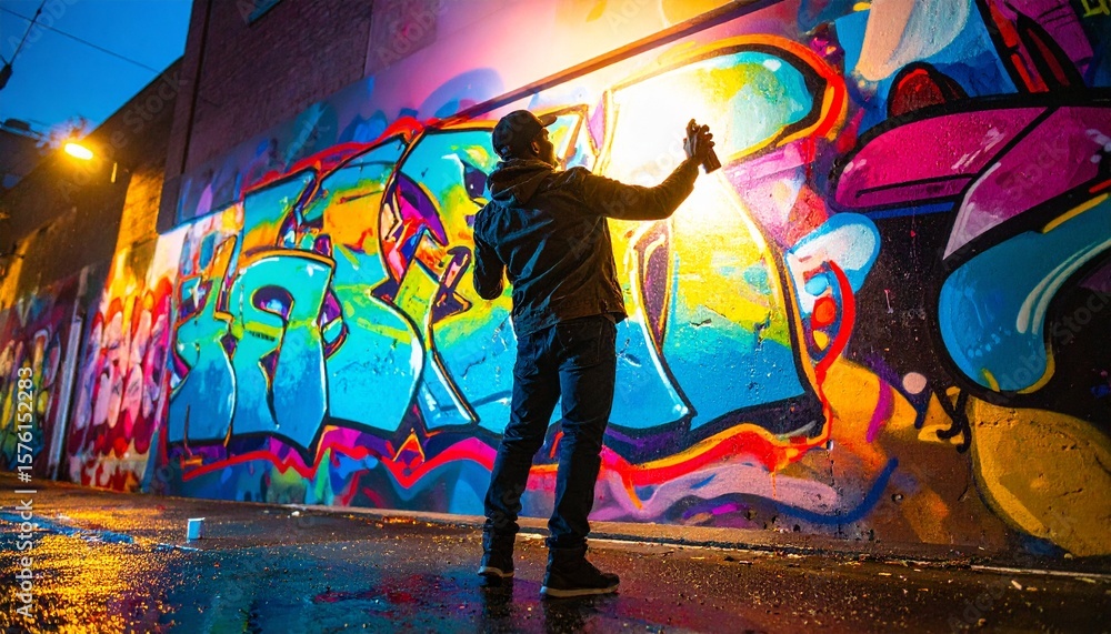 The scene highlights the contrast between darkness and vibrant colors.