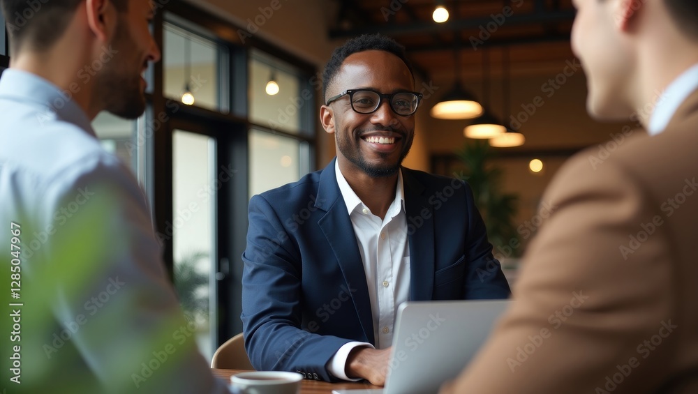 Charismatic black professional receiving support from a diverse group of colleagues